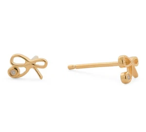 NWOT SYDNEY EVAN DIAMOND Stud Earrings Gold Plated 925 Sterling Silver Bow - Picture 1 of 2