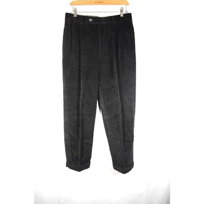 Berle Tailored Mens Slacks Black Pants Cuffed Pleated Twill Weave 32"x27" EUC - Image 1 of 4