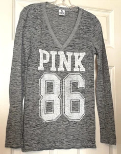 VTG Victoria Secret Pink 86 Long Sleeve V-Neck Tee Shirt Women's Medium Y2K 90's - Picture 1 of 9