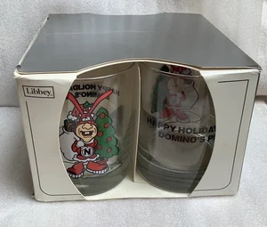 Vintage Libbey Glass Domino’s Pizza “ Avoid the Noid “ 4 New Christmas Glasses - Picture 1 of 6