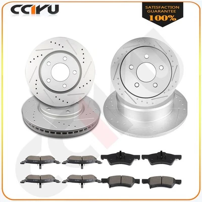 For Dodge Grand Caravan  Chrysler Slotted Front + Rear Brake Rotor Ceramic Pads Foto 1 de 4