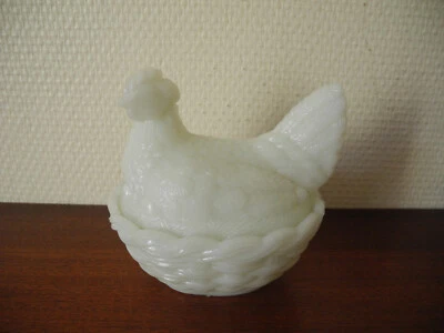ancienne petite poule opaline SV bonbonnière boîte vintage opaline candy box hen - Photo 1/4
