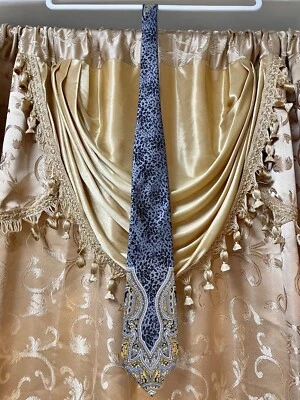 Corbata de seda Gianni Versace gris leopardo y paisley Foto 1 de 4