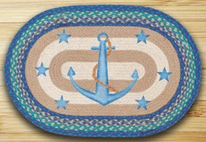 Geflochtener ovaler Teppich mit Jute-Schablonendruck. Erdteppiche. ANKERSTERNE - Bild 1 von 1