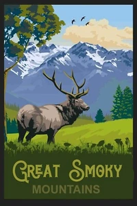 Great Smoky National Park  Elk Art Travel Poster Large 16x24 Wilderness - Picture 1 of 1