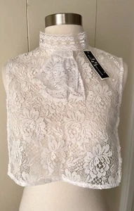 Blusa sintética vintage Baar & Beards de encaje blanco cuello de jabot talla única nueva con etiquetas - Imagen 1 de 7