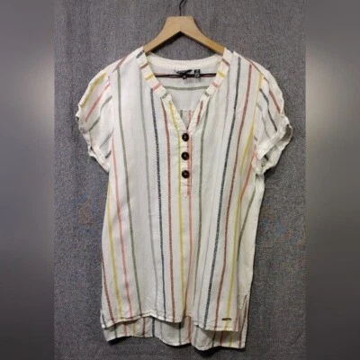 Blusa a rayas 100 % lino Ellen Tracy para mujer L blanca boho retro años 90 Y2K informal Foto 1 de 4