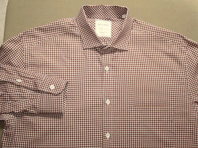 $185 BILLY REID VESTIDO DE ALGODÓN DE LUJO A CUADROS MARRÓN ÓXIDO / CAMISA INFORMAL ITALIA M Foto 1 de 4