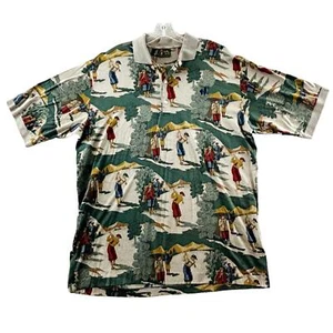 Bobby Jones Golf Polo Mens XL Classic Golfers All Over Print Green Short Sleeve - Picture 1 of 7