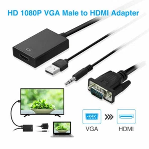 VGA To HDMI Converter 1080P HD Adapter With Audio Cable For HDTV PC Laptop TV - Picture 1 of 9