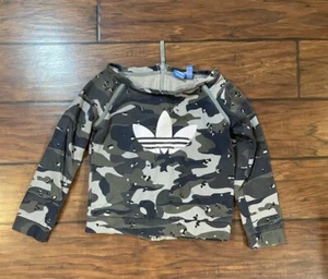 Adidas Sweatshirt Youth S Gray Camo Trefoil Logo Boys Sweater Kids Unisex - Picture 1 of 5