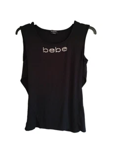 Bebe Black Embellished Rhinestones Blouse Tank Top Small Crossover back Y2K USA - Picture 1 of 5