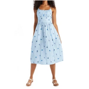 HVN Blue Lucy Strappy Cotton Ruched Dress with Ice Cream Print sz 2 - Picture 1 of 5