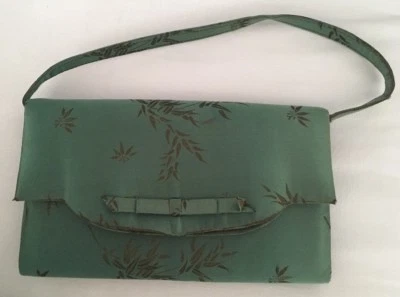 Bolso de Mano Vintage Años 50 Satinado Asiático Verde Foto 1 de 4