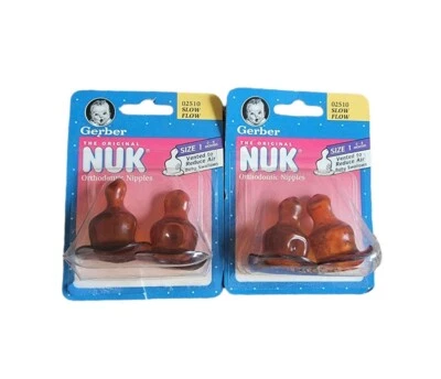 Vintage 1997 lot x 2 Gerber NUK Size 1 Latex Orthodontic Nipples slow Flow Baby - Image 1 of 3