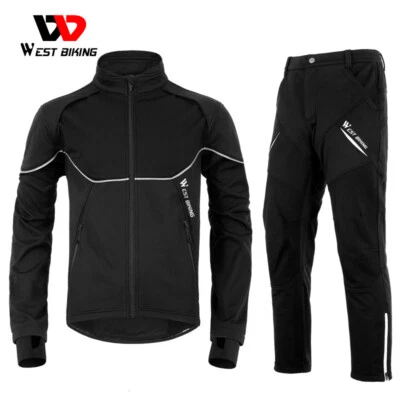 WEST BIKING Winter Cycling Suit Thermal Fleece Windproof Jacket Coat Pants M-3XL - Image 1 of 4