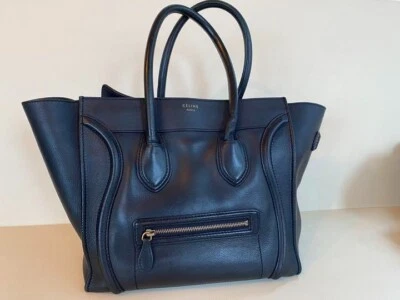 CELINE Mini Luggage Calfskin Leather Handbag Tote Bag Navy Used Auth F/S - Image 1 of 4