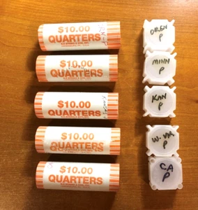 2005 P State Quarter Rolls 5 Uncirculated - Kansas, Oregon, Minnesota, W VA, CA - Picture 1 of 1