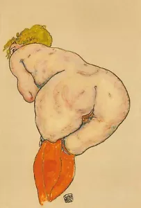 Egon Schiele Rückenakt mit orangefarbenen Strümpfen Wandkunst Leinwand - Bild 1 von 1