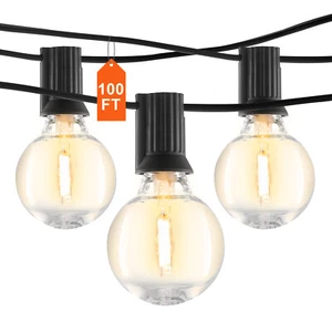 100FT LED Outdoor String Patio Lights Waterproof G40 Shatterproof Bulbs - Picture 1 of 12