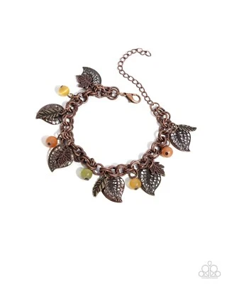 Paparazzi Autumn Equinox -Copper - Leaf Charms - Cat's Eye Beads - Adjustable Br - Image 1 of 2