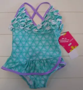 Girls Pink Platinum Green Purple Fully Lined 1 Pc Mermaid Swimsuit Sz 2T - Picture 1 of 2