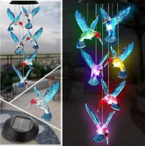 Solar LED Hummingbird Wind Chime, Color Changing, Waterproof Outdoor Patio Decor - Picture 1 of 7