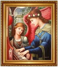 Ölbild Cecilia, Engel am Klavier, Melhuish Strudwick Gemälde HANDGEMALT, 50x60cm