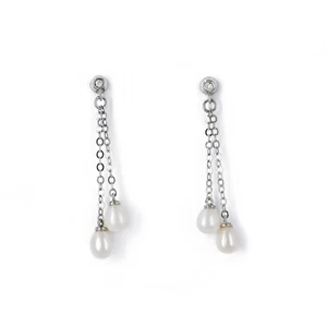 Perla Lab Created Diamond 925 Sterling Silver and Pearl Drop Earrings - Picture 1 of 3