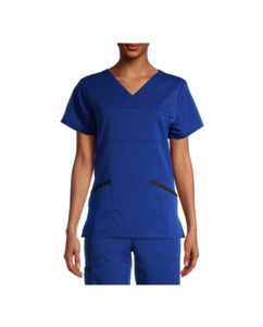 Scrubstar Scrub Top Women's V-Neck Size XS Electric Blue with Black Trim FREE SH - Picture 1 of 4
