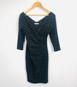 Gina Bacconi Dress Size 10 UK Houndstooth Sequin Boucle Occasional Party Evening - Picture 1 of 12