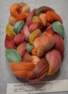 USA Sourced Hand Dyed Painted Med Wool Combed Top Roving Spinning Felting August - Picture 1 of 1