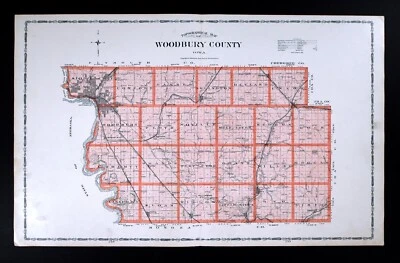 1904 Huebinger Iowa Map Woodbury County Sioux City Sloan Moville Danbury Oto IA - Image 1 of 4