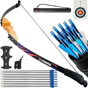 54'' Recurve Bow and Arrow Set for Adults 30/40 lbs, Traditional Wooden Hunting - Picture 1 of 8