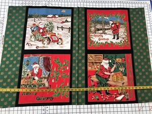 Vintage Christmas Santa Scenes Fabric Panels Quilt Pillow Squares Train, Car - Picture 1 of 10