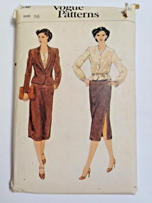 Skirt Blouse Blazer Jacket 16 Vogue 7440 Sewing Pattern VTG Cut Suit Straight - Image 1 of 4