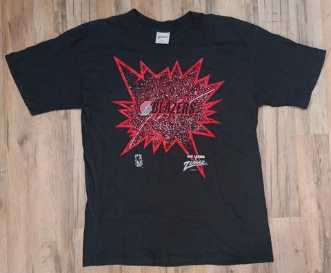 Vintage Portland Trail blazers T Shirt Black L/XL Bob Lanier by Zubaz 90s USA Cover