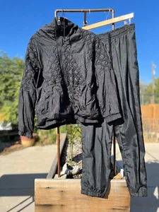 Vintage Black Great Cavalier 2 Piece Nylon Sweat Suit Medium Jacket Large Pants - Picture 1 of 15