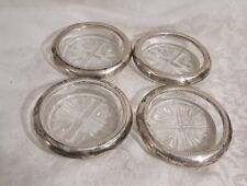 Antique Set Of 4 F.B. Rogers Silver Co. Sterling Silver & Crystal Glass Coasters