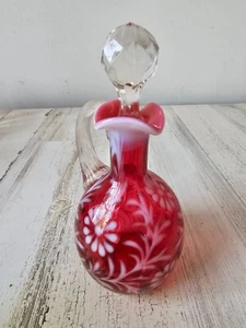 Vintage Fenton Daisy Farn opalisierend Friseur Flasche Bild rosa Preiselbeere Krug cr - Bild 1 von 9