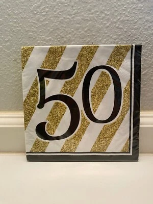 Black and Gold 50th Birthday Party Luncheon Napkins Paper 16 Count - Image 1 of 2
