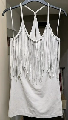 Mini Vestido Zara Trafaluc Gris Plateado Piedra Flecos Borla Imitación Gamuza Western S 8 Foto 1 de 4