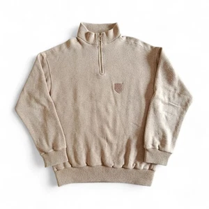Giorgio Armani Vintage 80s Oversized Beige Ga Logo Quarter Zip Sweatshirt Gr. S-M - Bild 1 von 10