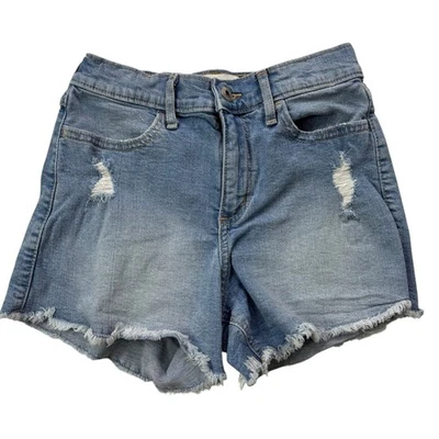 Pantalones cortos de mezclilla relajados de tiro alto Abercrombie para niños y niñas talla 13/14 desgastados Foto 1 de 4