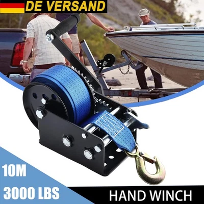 3000lbs / 1360KG Bootswinde Gurtwinde 10m Gurt Handwinde Trailer Seilwinde Winde - Bild 1 von 4