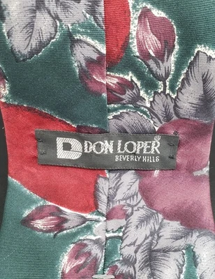 Gravata vintage Don Loper Beverly Hills italiana de seda floral feita nos EUA - Imagem 1 de 4