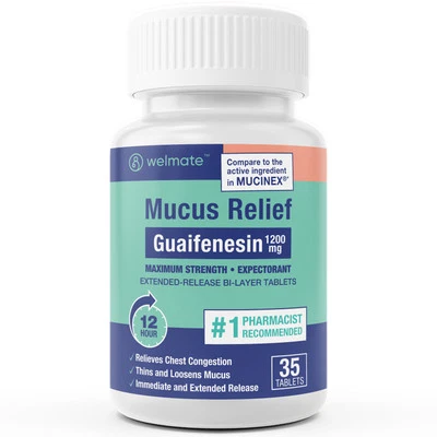 WELMATE Mucus Relief | Guaifenesin 1200mg | 35 Ct Exp 5/27 (Generic Mucinex) - Image 1 of 4