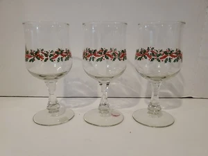 3 Libbey Holly Berry Christmas Water Goblets 6.75" - Picture 1 of 4