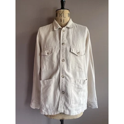 A Day's March Jacket Mens Size L Beige 100% French Linen Safari Chore Utility - Image 1 of 4