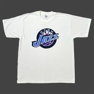 VTG Utah Jazz Wendy's Double-Sided T-Shirt Mens L Graphic Tee White Gildan Skate - Picture 1 of 10
